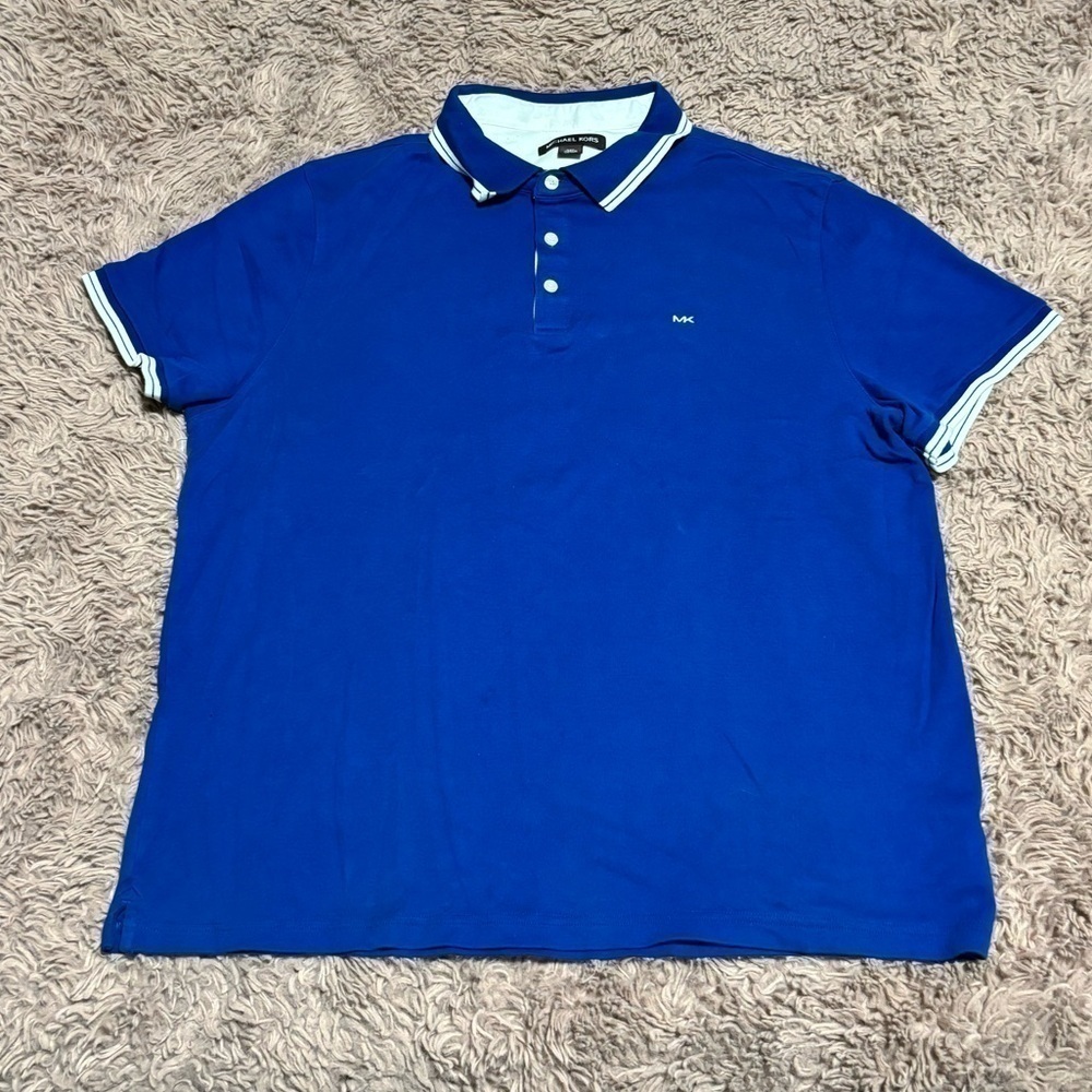 Michael Kors Men Blue Knit Short Sleeve Polo Shirt